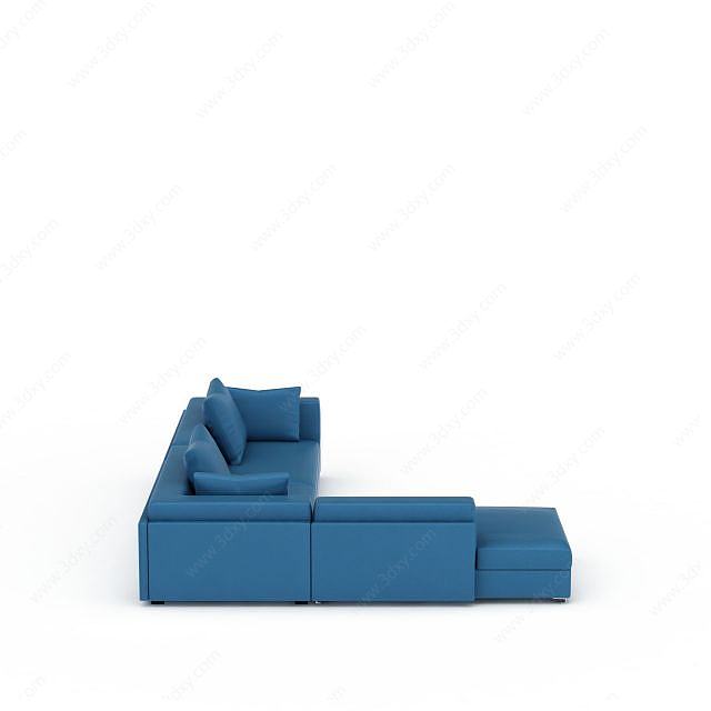 蓝色现代U型沙发套装3D模型