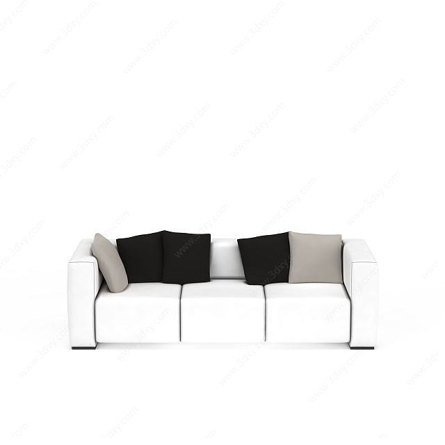 现代纯白布艺三人沙发3D模型