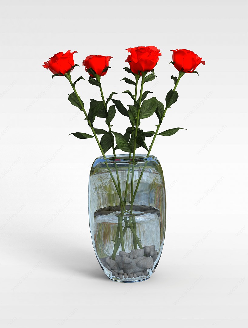 玫瑰花插花装饰3D模型