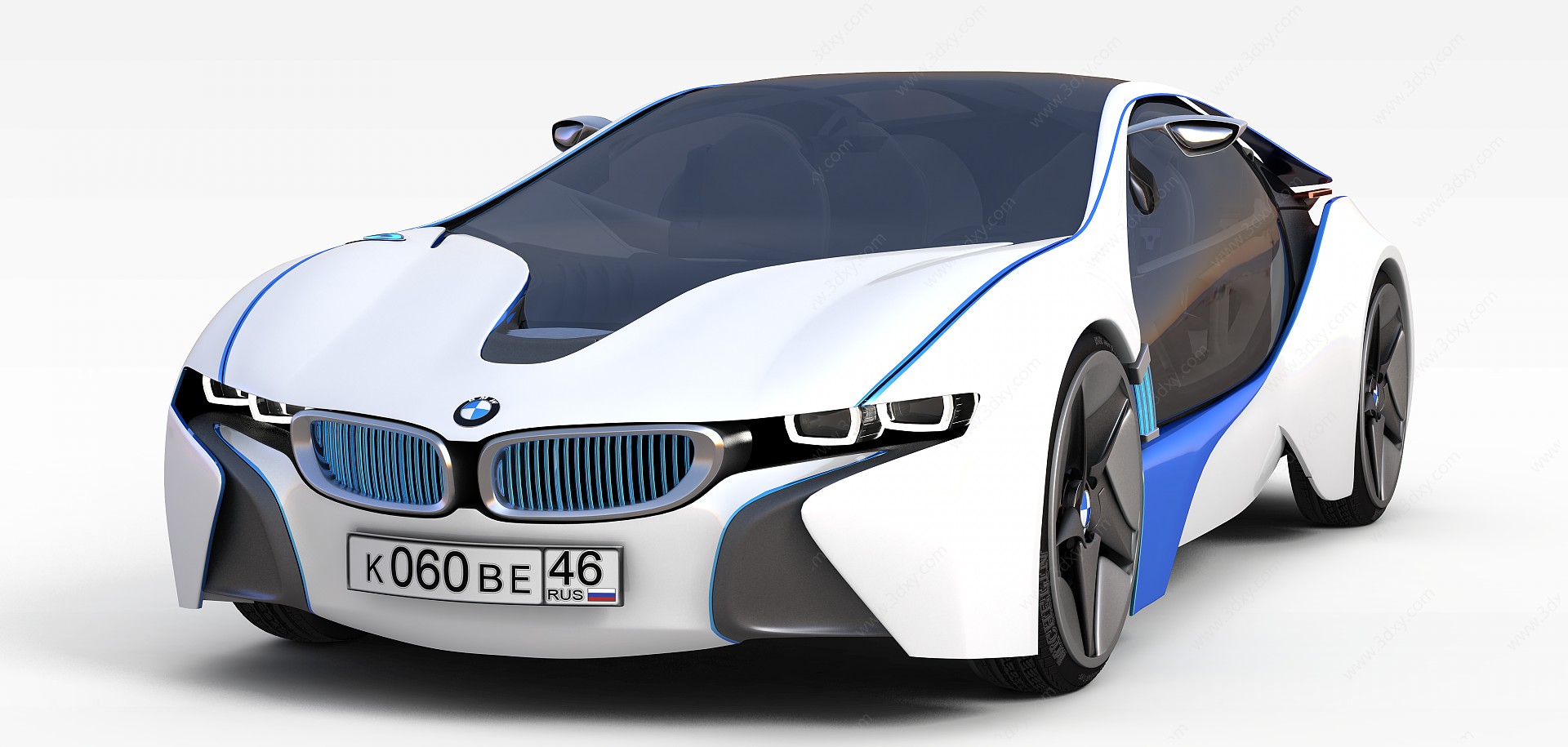 白色镶蓝边跑车3D模型