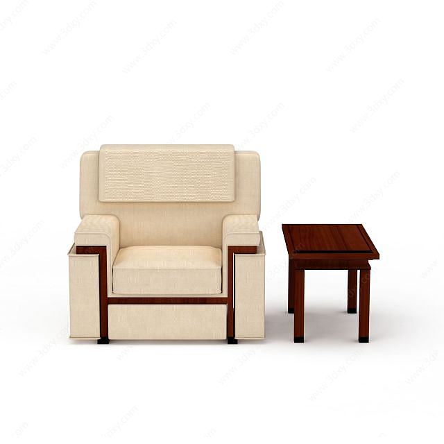 高档米色贵宾沙发椅3D模型