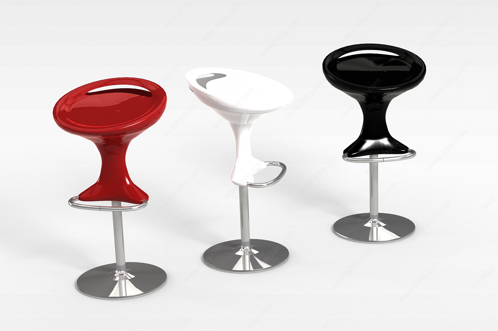 红黑白三色吧椅组合3D模型