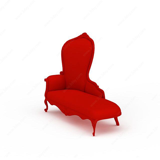 时尚大红色贵妃榻式躺椅3D模型