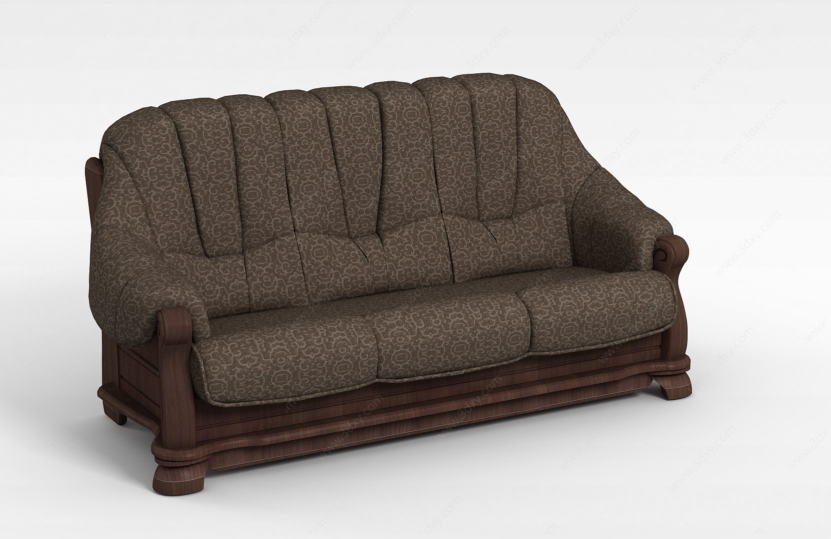时尚咖啡色褶皱布艺休闲沙发3D模型