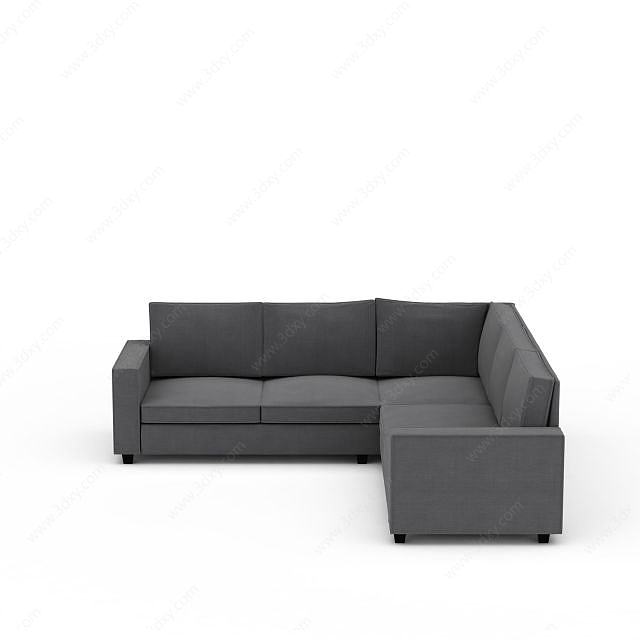 极简主义灰色T型沙发3D模型