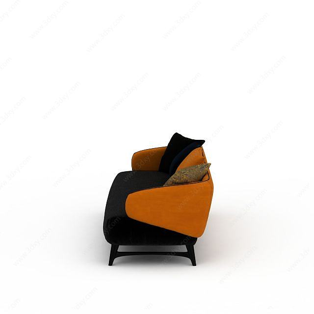 休闲布艺黄黑拼色沙发3D模型