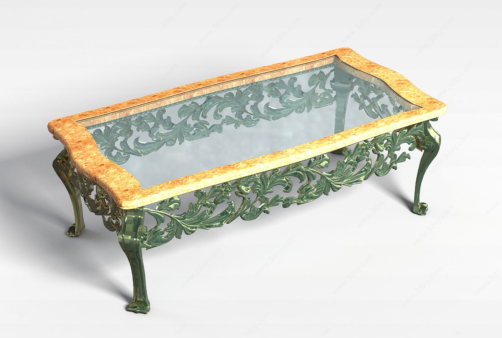 豪华金色雕花钢化玻璃桌3D模型