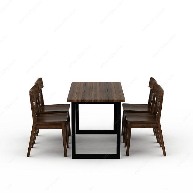 室内实木餐桌椅3D模型