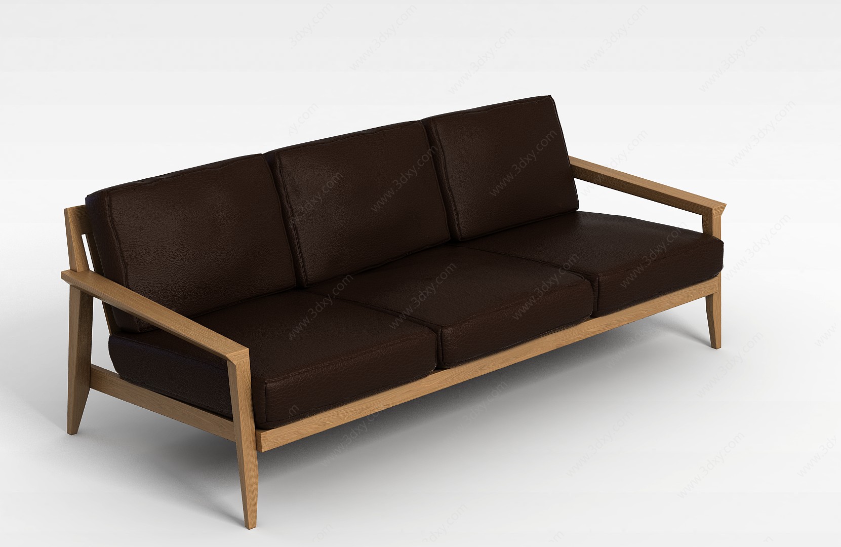 现代咖啡色软坐垫实木沙发3D模型