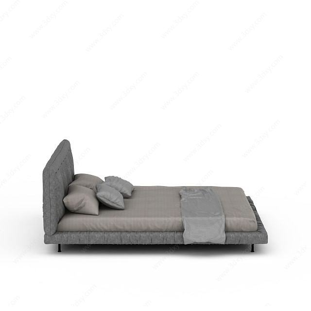 精美灰色褶皱布艺双人床3D模型