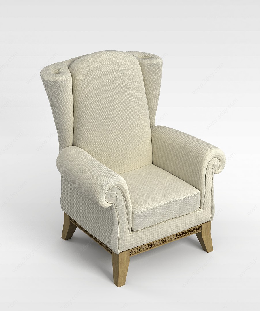 米灰色布艺绒面单人沙发椅3D模型