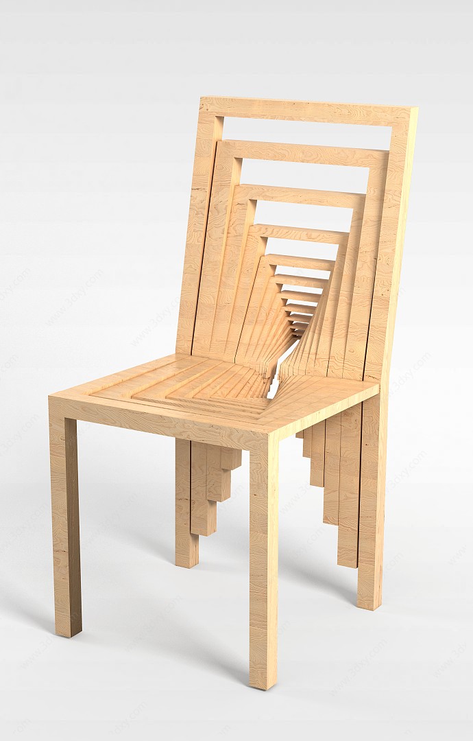 创意梯形实木椅3D模型