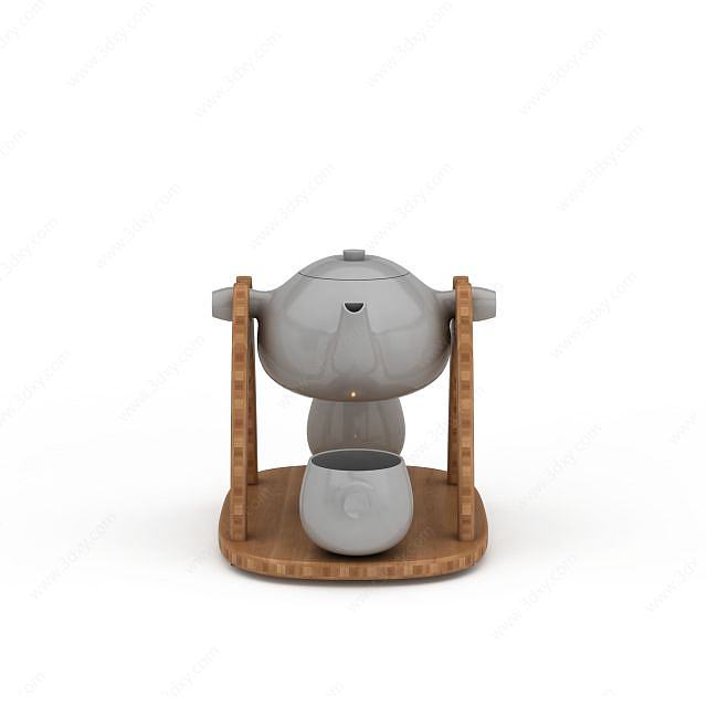 创意实木支架半自动茶壶3D模型