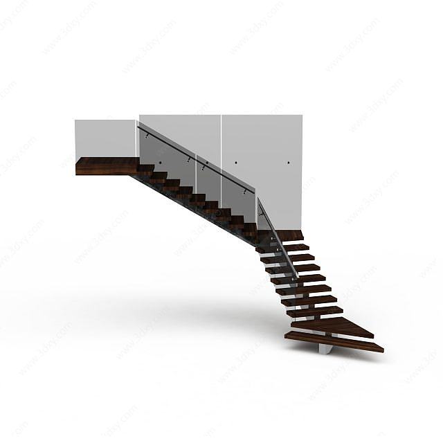 现代实木转角楼梯3D模型