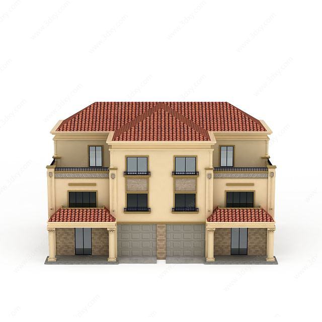 大型欧式双拼别墅3D模型