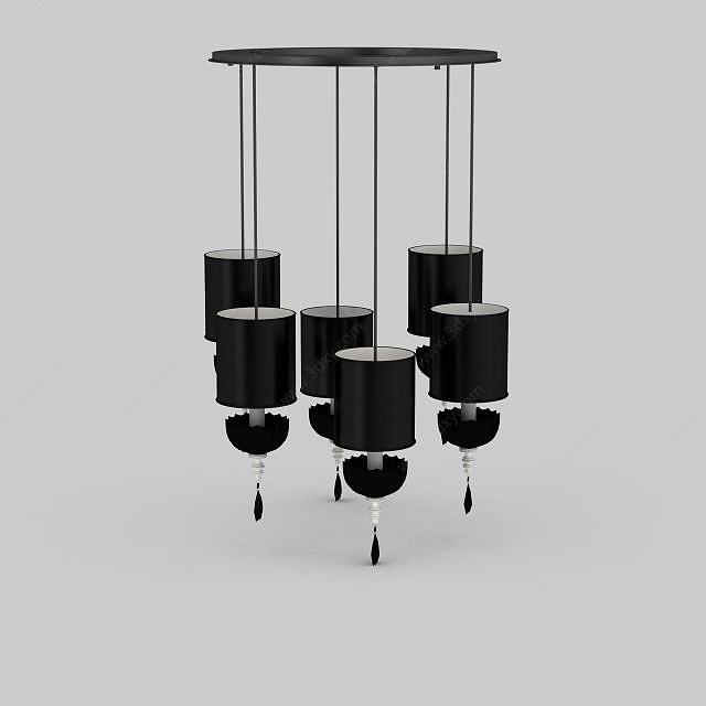 时尚灯笼造型黑色装饰吊灯3D模型