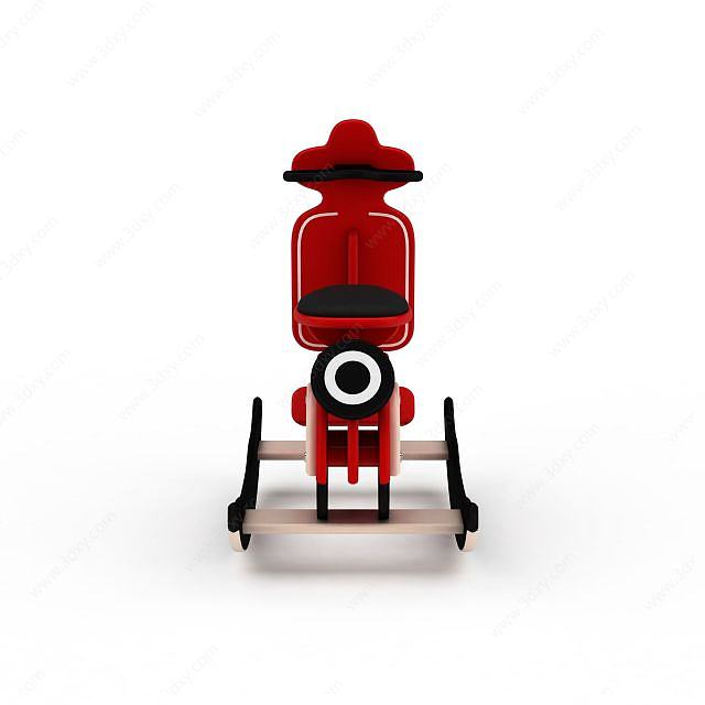 儿童玩具红色木马车3D模型