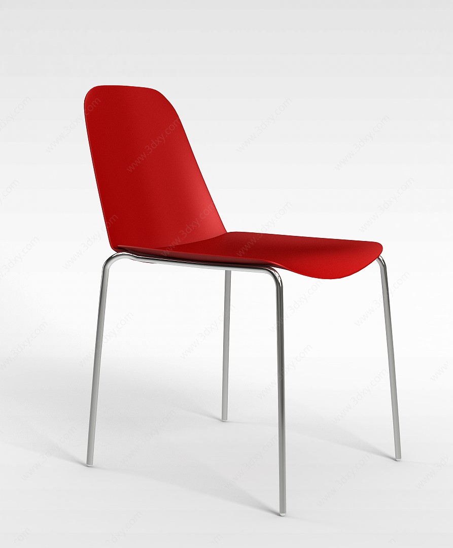 简约红色餐厅座椅3D模型