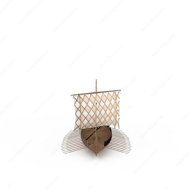 实木帆船3D模型