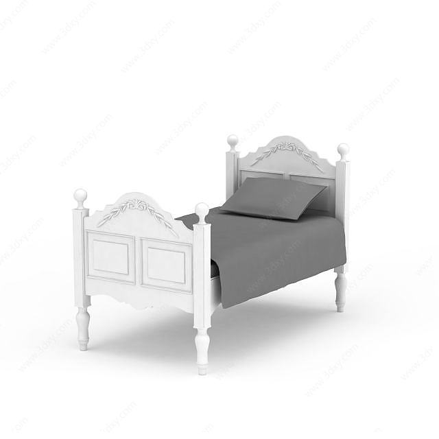 欧式白色实木单人床3D模型