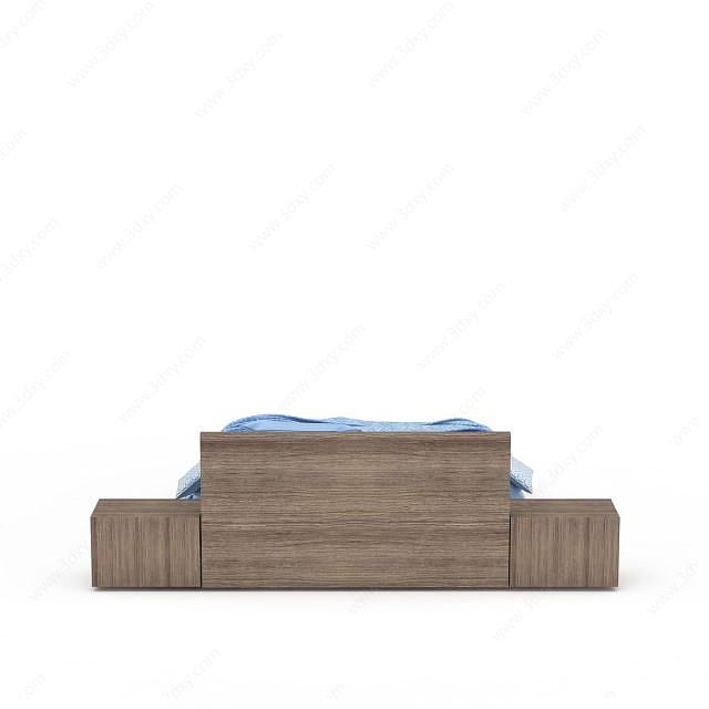 极简主义实木双人床3D模型