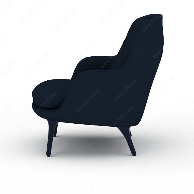 深蓝色单人布艺沙发椅3D模型