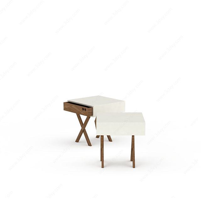 现代实木小方桌组合3D模型