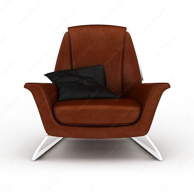 精品棕色皮沙发休闲椅3D模型