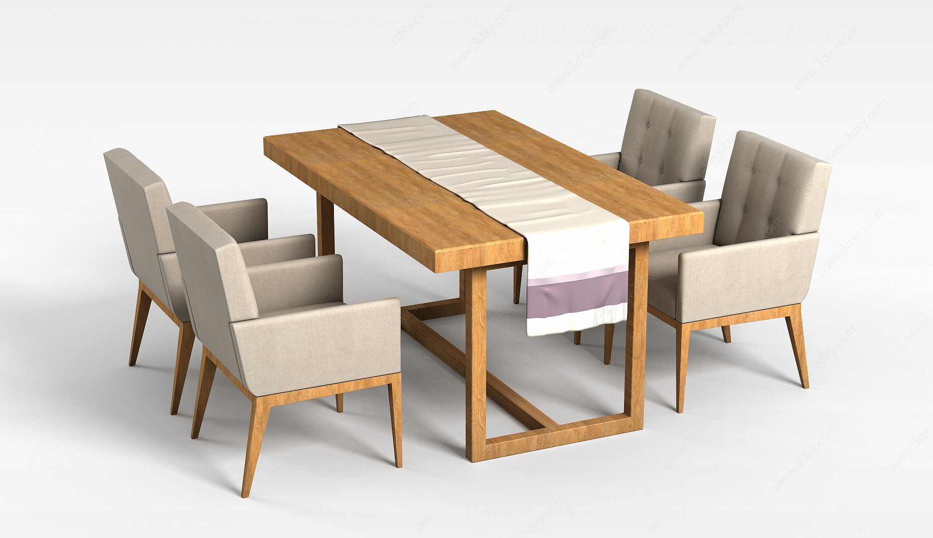 现代简约实木餐桌餐椅组合3D模型