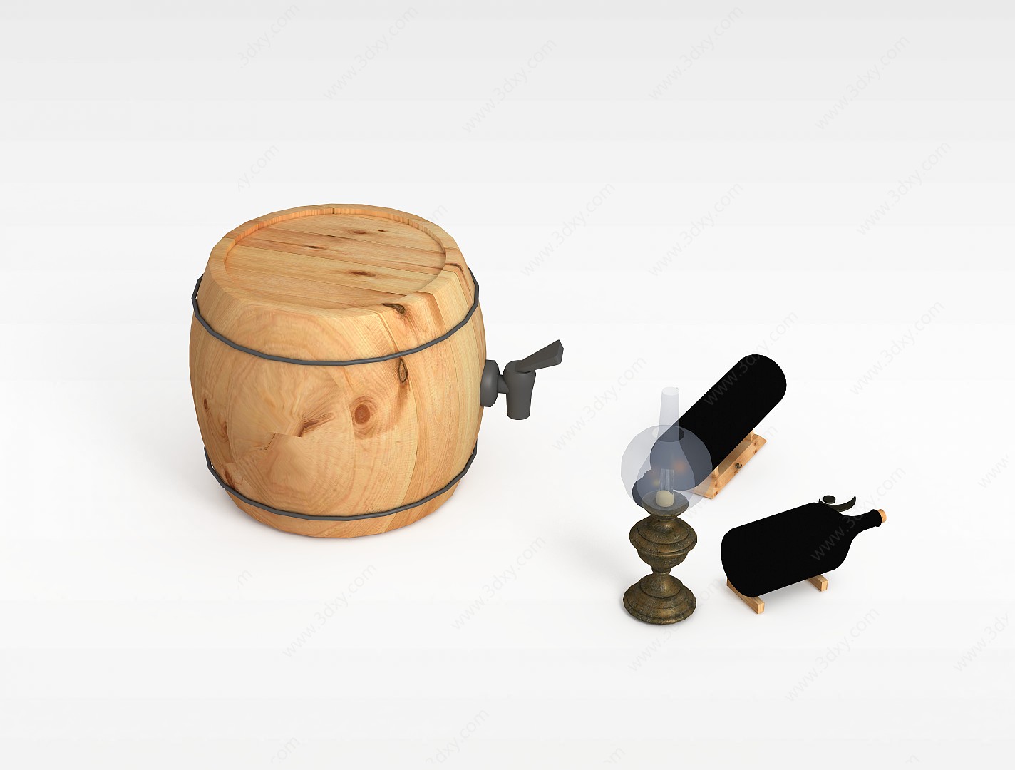 复古实木酒桶3D模型