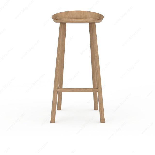 实木高脚咖啡圆凳3D模型