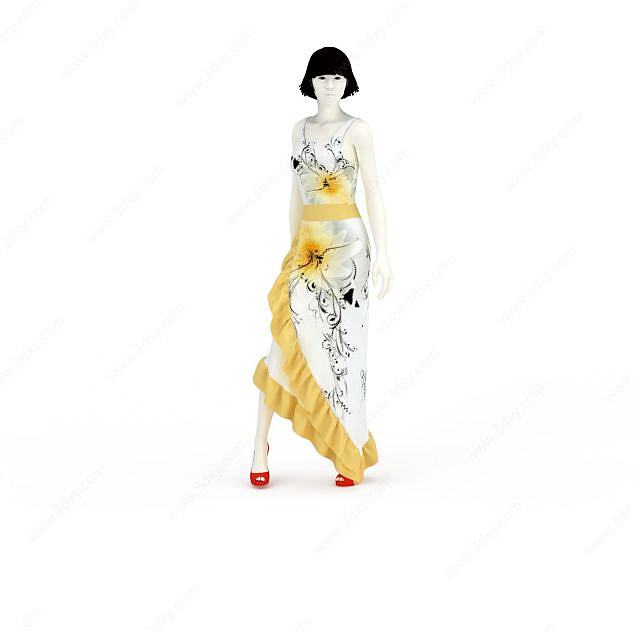 现代裙装女模特3D模型