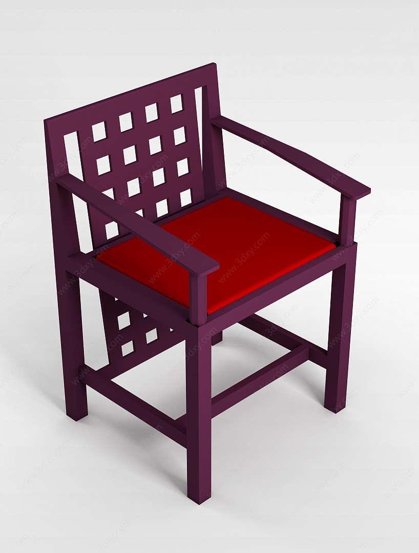 精品紫色实木方椅3D模型