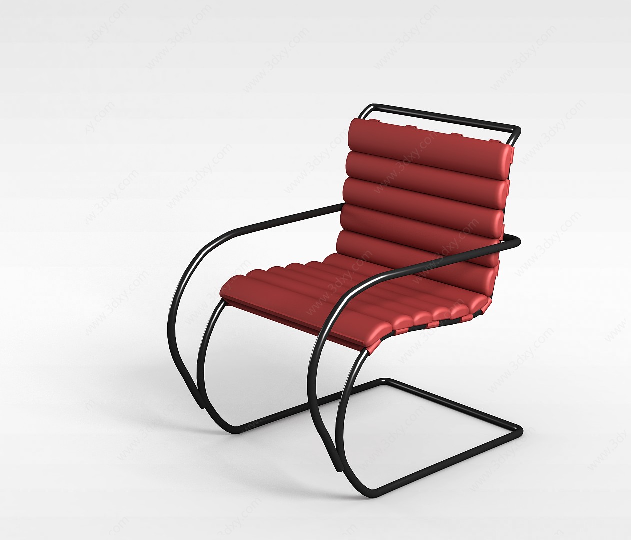 现代美式红色软包休闲座椅3D模型