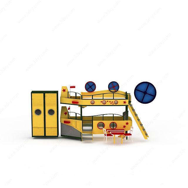 精品黄色儿童床柜组合3D模型