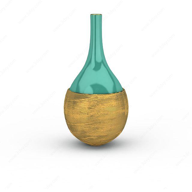 精美拼色金属底座花瓶3D模型