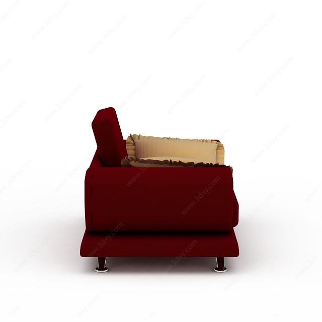 单人红色布艺沙发3D模型