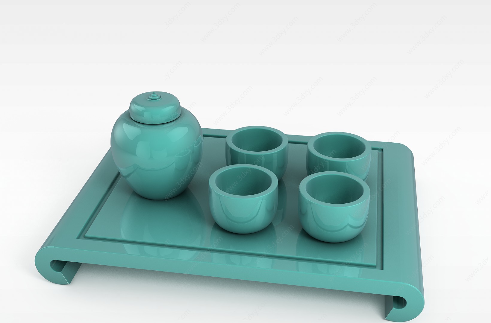 精美蓝色陶瓷茶具套装3D模型