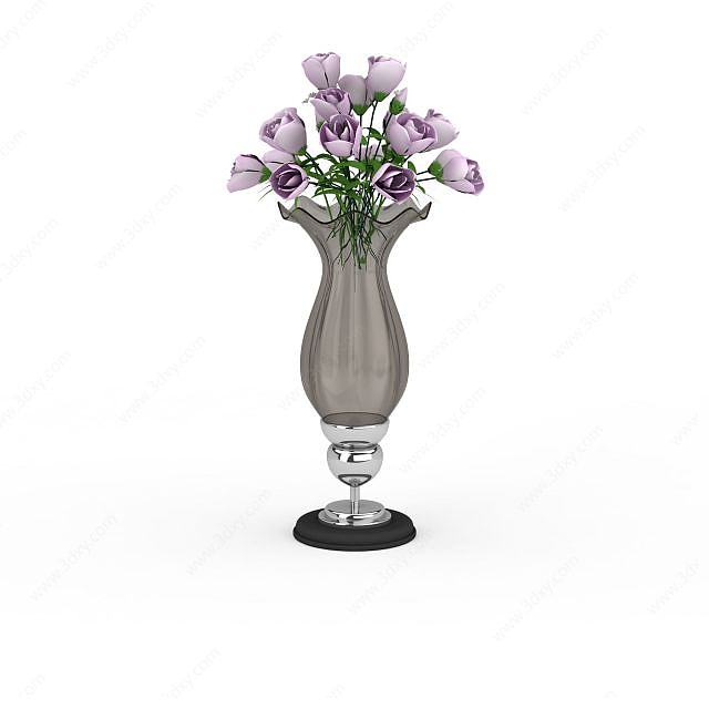 现代灰色玻璃花瓶装饰3D模型
