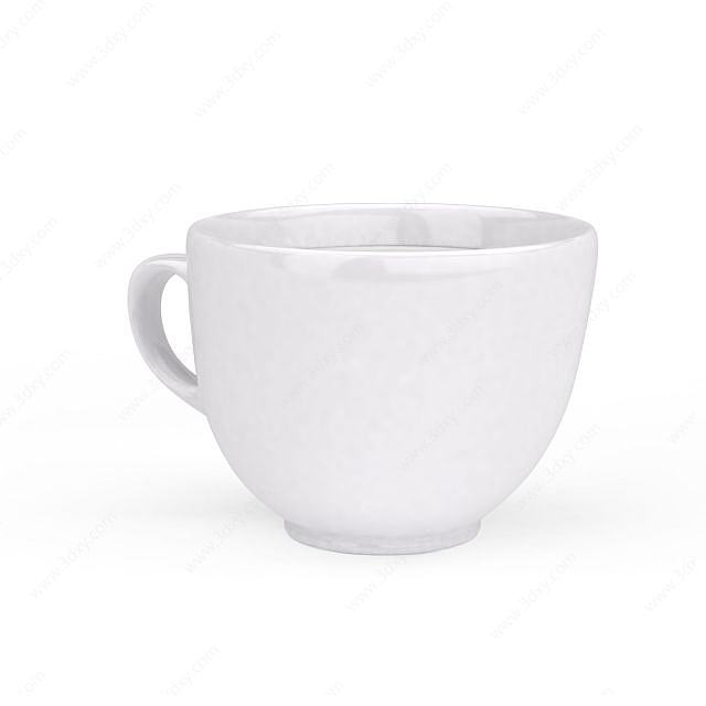 简约白色陶瓷水杯咖啡杯3D模型