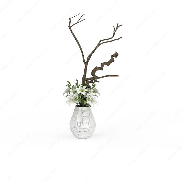 百合花瓶插花饰品3D模型