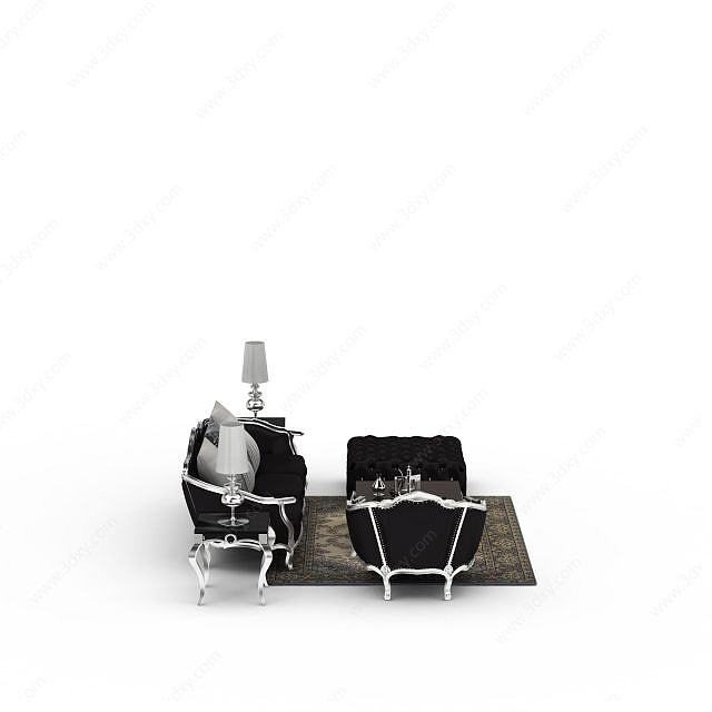 现代黑色美式软包沙发组合3D模型