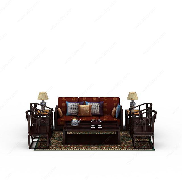 经典中式红木沙发茶几组合3D模型