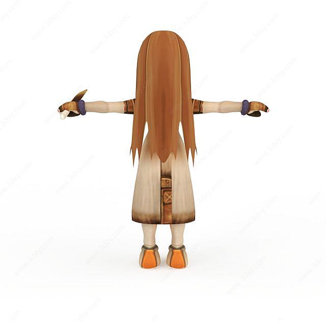最终幻想游戏角色长发女孩3D模型