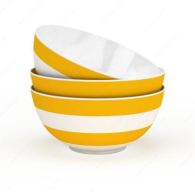 精美陶瓷黄色条纹碗3D模型