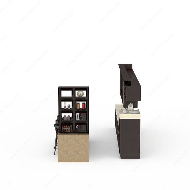 橱柜吧台组合3D模型