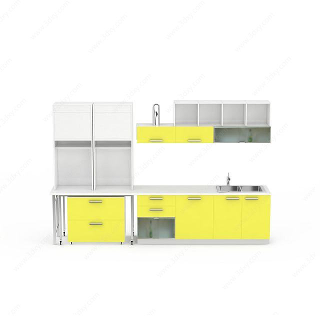 现代浅黄色橱柜组合3D模型