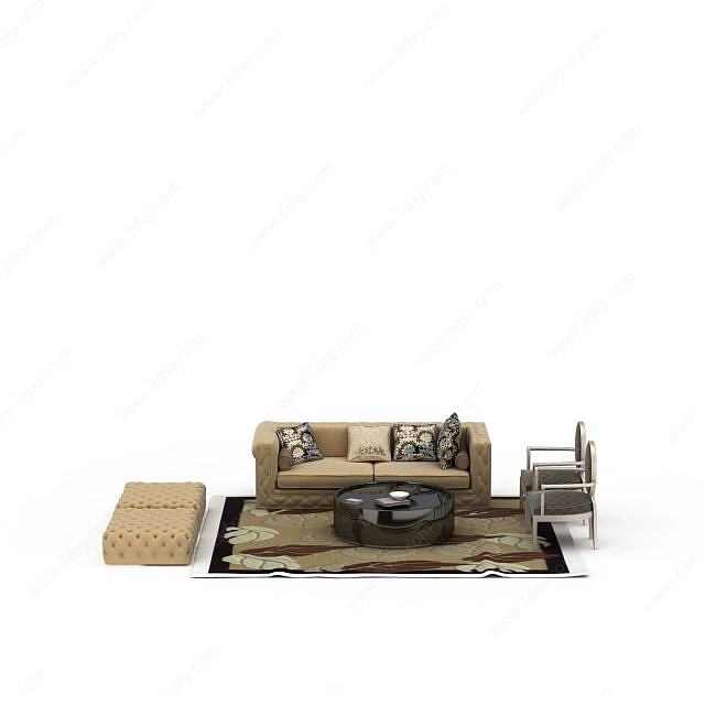现代美式软包沙发组合3D模型