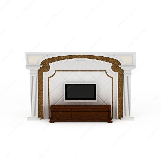 现代白色电视柜背景墙3D模型