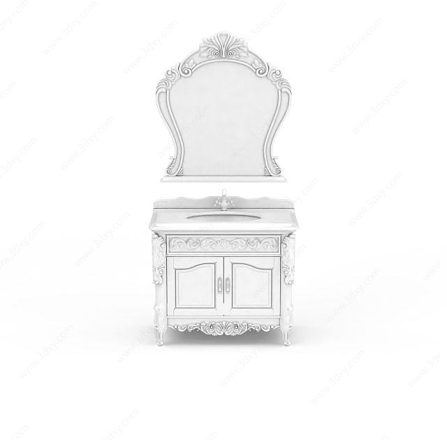 欧式白色雕花浴室柜3D模型